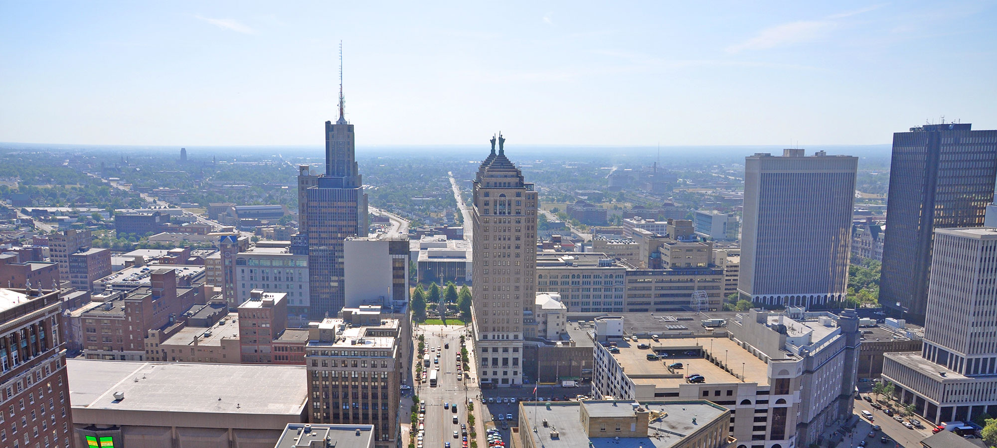 Buffalo City aerial view from the top of the City Hall in downtown Buffalo, New York